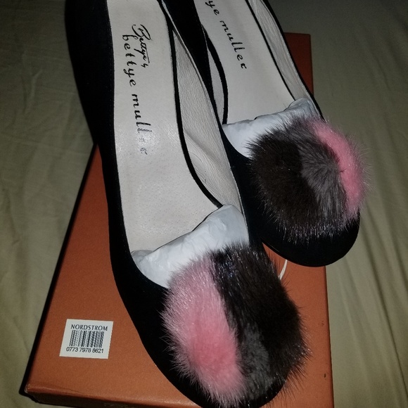 Suede & Real Fur Black Block Heels - Picture 3 of 7